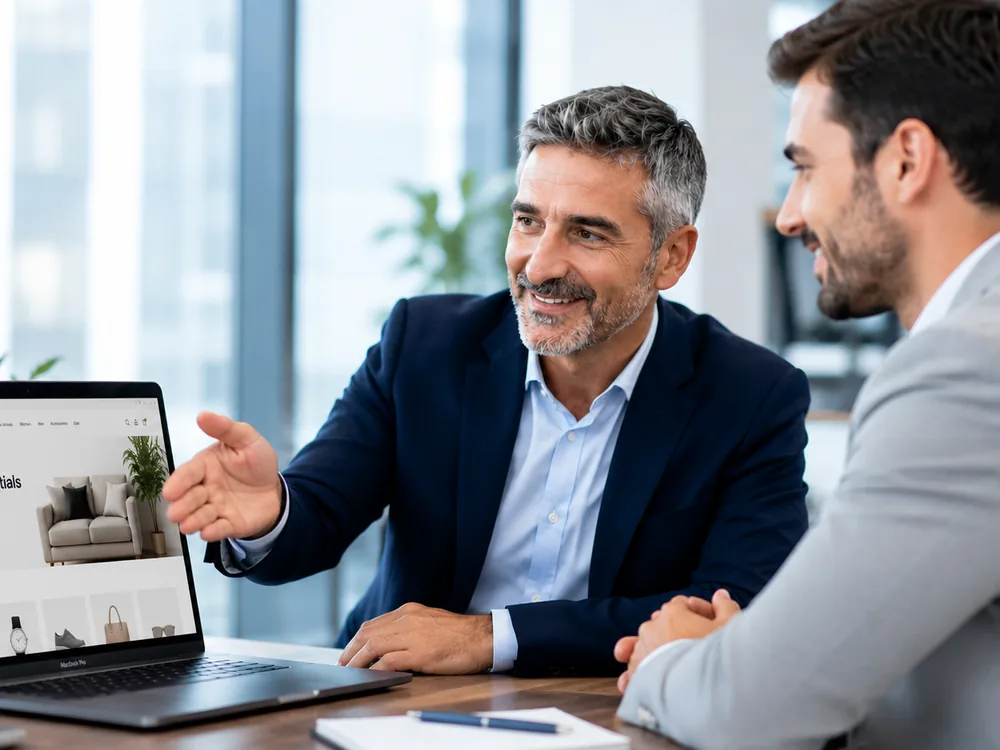 Maxime présentant le site e-commerce au client